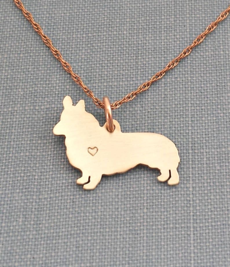 Pembroke Welsh Corgi dog Necklace, 14kt gold filled & Brass Personalize Pendant, Breed Silhouette Charm Rescue Shelter, Memorial Gift image 1