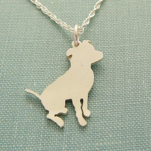 Pitbull Hundehalskette, Sterling Silber sitzend Pitbull personalisieren Anhänger, Rasse Silhouette Charme, Rettung Tierheim, Erinnerungsgeschenk