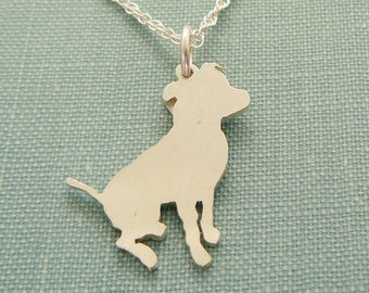 Pitbull Dog Necklace, Sterling Silver Sitting Pit Bull Personalize Pendant, Breed Silhouette Charm, Rescue Shelter, Memorial Gift