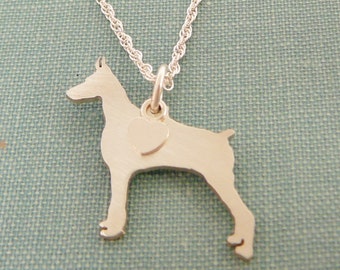 Doberman Pinscher Dog Necklace, Sterling Silver Personalize Pendant, Breed Silhouette Charm Rescue Shelter, Mothers Day Gift