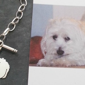 Custom TaGette Charm Chain Bracelet .. Sterling Silver Maltese Pet Portrait Dog silhouette Jewelry Memoralize Keepsake, Mothers Day image 3