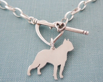 Boston Terrier Chain Bracelet, Sterling Silver Personalize Pendant, Breed Silhouette Charm, Rescue Shelter, Mothers Day Gift