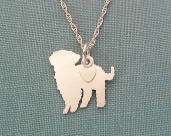 Maltipoo Dog Necklace, Sterling Silver Personalize Pendant, Breed Silhouette Charm, Rescue Shelter