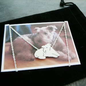 Custom Pet Portrait TaGette Necklace .. Sterling Silver Dog silhouette Jewelry Memoralize Airedale Keepsake
