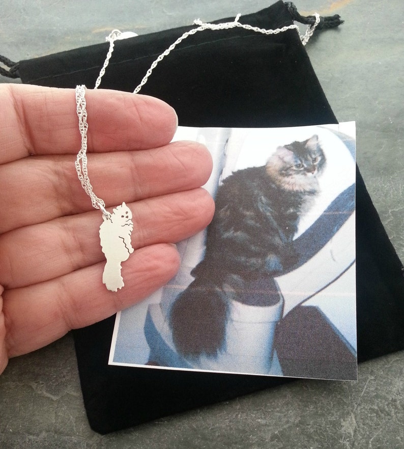 Custom Cat Necklace, Your Pet TaGette Pendant, Sterling Silver Cat silhouette Memory Jewelry Keepsake Memorial Gift image 3