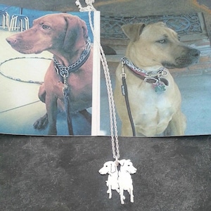 Custom 2 Pet Portrait TaGette Necklace .. Sterling Silver silhouette Jewelry Memoralize Keepsake