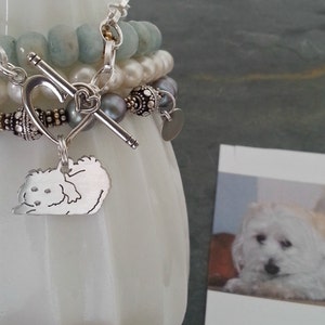 Custom TaGette Charm Chain Bracelet .. Sterling Silver Maltese Pet Portrait Dog silhouette Jewelry Memoralize Keepsake, Mothers Day image 4