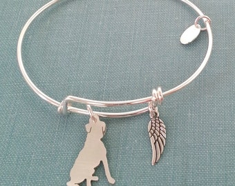 Sitting Boxer Dog Adjustable Bangle Bracelet, 925 Sterling Silver Personalize Pendant, Breed Silhouette Charm Resue Shelter Mothers Day Gift