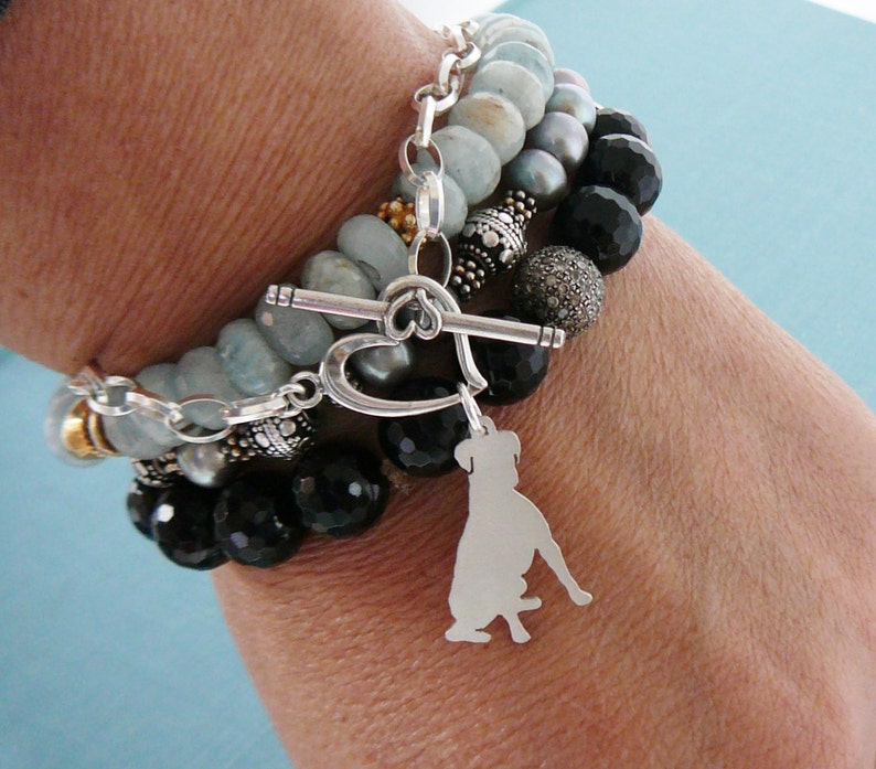 Mothers Day Gift Boxer Dog Chain Bracelet Sterling Silver Personalize Pendant Rescue Shelter Breed Silhouette Charm