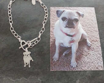 Custom TaGette Charm Chain Bracelet .. Sterling Silver Pet Portrait Dog silhouette Jewelry Memoralize Keepsake, Mothers Day