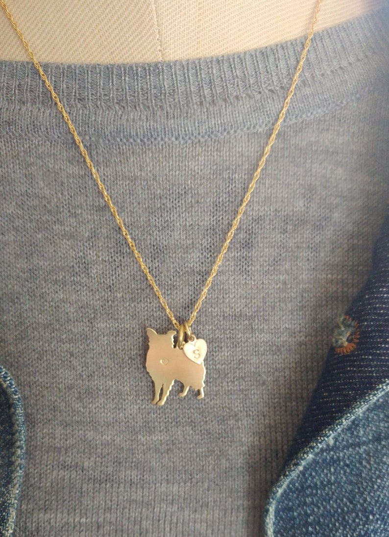 Border Collie dog Necklace, 14kt gold filled & Brass Personalize Pendant, Breed Silhouette Charm Rescue Shelter, Memorial Gift image 2