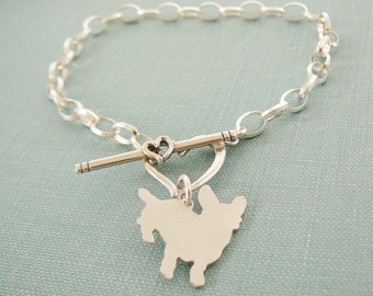 Cardigan Welsh Corgi Dog Chain Bracelet, Sterling Silver Personalize Pendant, Breed Silhouette Charm, Rescue Shelter, Mothers Day Gift