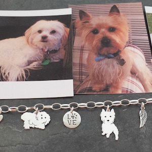 Sterling Silver Pet Portrait Dog silhouette Jewelry, Custom TaGette Multi Charm Chain Bracelet, Memoralize, Keepsake Gift