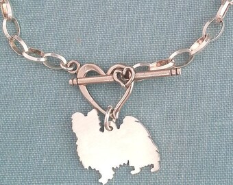 Papillion Dog Chain Bracelet, Sterling Silver Personalize Pendant, Breed Silhouette Charm, Rescue Shelter, Birthday Gift