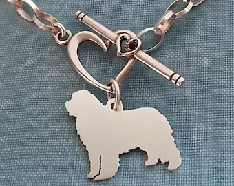 Newfoundland Dog Chain Bracelet, Newfy sterling Silver Personalize Pendant, Breed Silhouette Charm, Rescue Shelter, Memorial Gift
