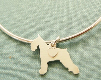 Schnauzer Dog Bangle Bracelet, Sterling Silver Personalize Pendant, Breed Silhouette Charm, Rescue Shelter, Mothers Day Gift