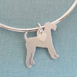 Airedale Terrier Dog Bangle Bracelet, Sterling Silver Personalize Pendant, Breed Silhouette Charm, Rescue Shelter, Birthday Gift