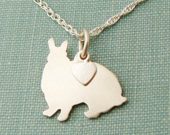 Mini Rex Rabbit Necklace, Bunny Sterling Silver Personalize Pendant, Silhouette Charm, Rescue Shelter