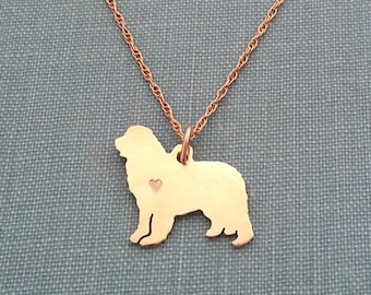 Newfoundland dog Necklace, 14kt gold filled & Brass Personalize Newfie Pendant, Breed Silhouette Charm Rescue Shelter, Memorial Gift