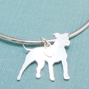 Pitbull Dog Bangle Bracelet, Sterling Silver Personalize Pit Bull Pendant, Breed Silhouette Charm, Resue Shelter, Mothers Day Gift