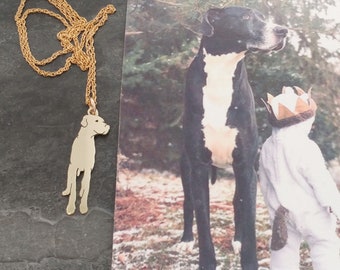 Dog Pendant Necklace .. Custom Pet Portrait Brass / 14kt gold filled Great Dane silhouette Memorial Jewelry Birthday Day Keepsake