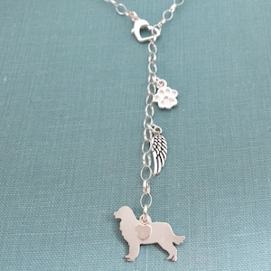 Bernese Mountain Dog Necklace, Lariat TaGette Sterling Silver, Personalize Pendant, Breed Silhouette Charm, Dog Memorial jewelry Rescue