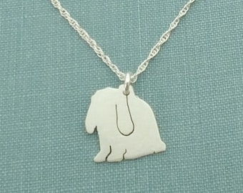 Lop Rabbit Necklace, Bunny Sterling Silver Personalize Pendant, Silhouette Charm, Rescue Shelter