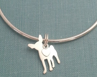 Chihuahua Dog Bangle Bracelet, Sterling Silver Personalize Pendant, Breed Silhouette Charm, Rescue Shelter, Dog Memorial Jewelry