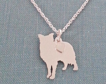 Border Collie Dog Necklace, Sterling Silver Personalize Pendant, Herding Breed Silhouette Charm Rescue Shelter, Memorial Gift