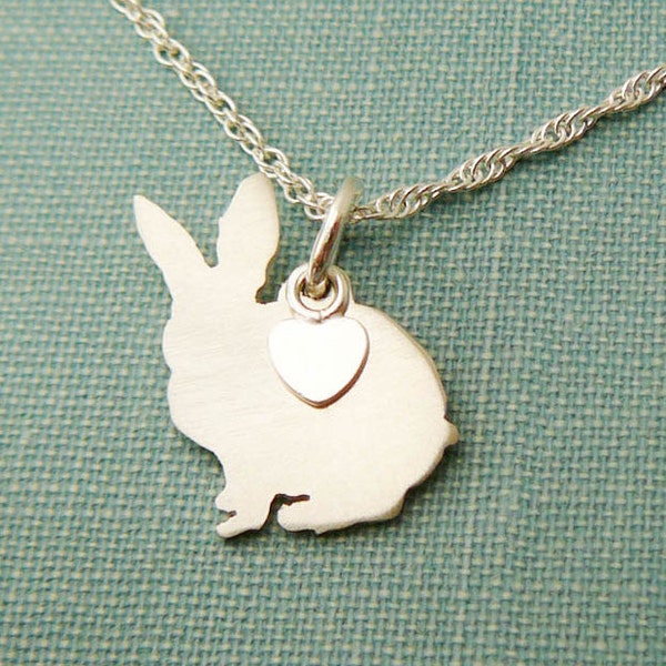 Bunny Rabbit Necklace, Sterling Silver Personalize Pendant, Silhouette Charm, Resue Shelter