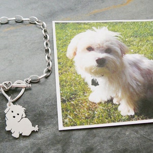 Maltese Custom TaGette Bracelet .. Sterling Silver Pet Portrait Dog silhouette Jewelry Memoralize Keepsake, Mothers Day