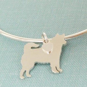 Siberian Husky Dog Bangle Bracelet, Sterling Silver Personalize Pendant, Breed Silhouette Charm, Rescue Shelter, Mothers Day Gift