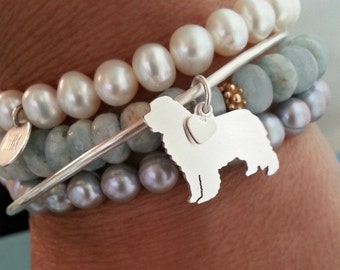 Newfoundland Dog Bangle Bracelet, Sterling Silver Personalize Newfy Pendant, Breed Silhouette Charm, Rescue Shelter, Memory Gift