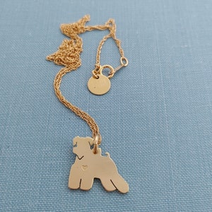 Miniature Schnauzer Dog Necklace, 14kt gold filled chain, jewelers brass Personalize Pendant, Breed Silhouette Charm Rescue, Dog Lover Gift image 5