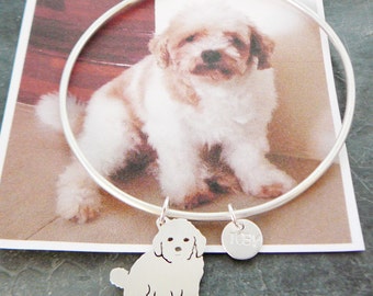 Pet Portrait Dog TaGette Bangle Bracelet .. Sterling Silver silhouette Memory Jewelry Memorialize Keepsake