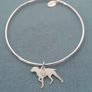 German Shorthaired Pointer Bangle Bracelet, Sterling Silver Personalize Pendant, Breed Silhouette Charm, Rescue Shelter, Memorial Gift