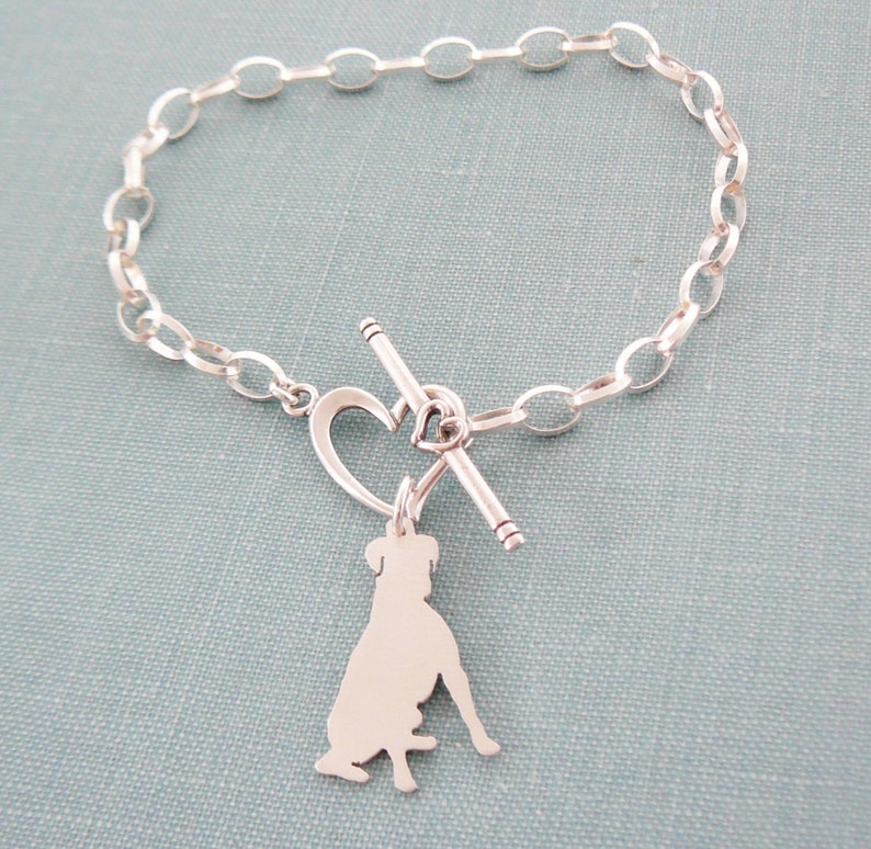 Mothers Day Gift Boxer Dog Chain Bracelet Sterling Silver Personalize Pendant Rescue Shelter Breed Silhouette Charm