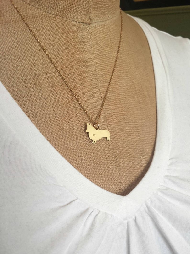 Pembroke Welsh Corgi dog Necklace, 14kt gold filled & Brass Personalize Pendant, Breed Silhouette Charm Rescue Shelter, Memorial Gift image 2