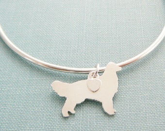 Golden Retriever Dog Bangle Bracelet, Sterling Silver Personalize Pendant, Breed Silhouette Charm, Rescue Shelter, Mothers Day Gift