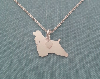 American Cocker Spaniel Necklace, Sterling Silver Personalize Pendant, Breed Silhouette Charm Rescue Shelter