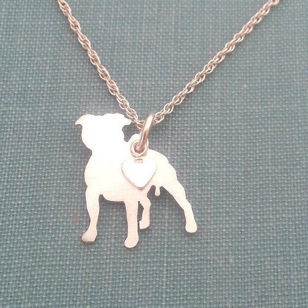 Staffordshire Bull Terrier Dog Necklace, Sterling Silver Personalize Pendant, Breed Silhouette Charm, Rescue Shelter