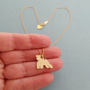 Miniature Schnauzer Dog Necklace, 14kt gold filled chain, jewelers brass Personalize Pendant, Breed Silhouette Charm Rescue, Dog Lover Gift image 3