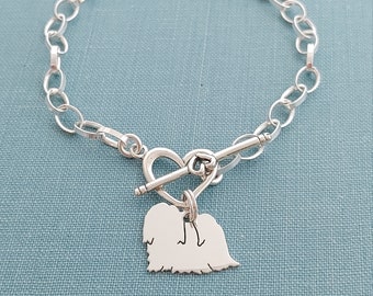 Maltese Dog Chain Bracelet, Sterling Silver Personalize Pendant, Breed Silhouette Charm, Mothers Day Gift