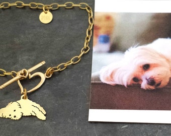 Custom TaGette Charm Chain Bracelet .. Brass Pet Portrait Dog silhouette Jewelry Maltese Memoralize Keepsake, Mothers Day