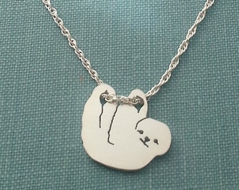 Hanging Sloth Necklace, Sterling Silver Pendant, Silhouette Charm