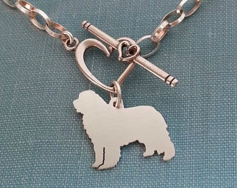 Newfoundland Dog Chain Bracelet, Newfy sterling Silver Personalize Pendant, Breed Silhouette Charm, Rescue Shelter, Memorial Gift