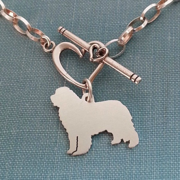 Bracelet de chaîne de chien de Terre-Neuve, pendentif personnalisé en argent sterling Newfy, breloque de silhouette de race, abri de sauvetage, cadeau commémoratif