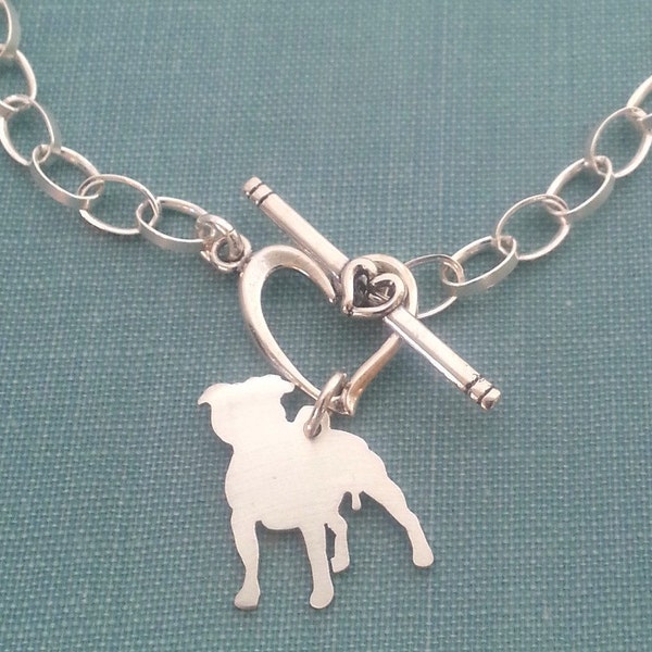 Staffordshire bull terrier Dog Chain Bracelet, Sterling Silver Personalize Pendentif, Race Silhouette Charm, Rescue Shelter, Pet Lover Gift