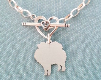 Pomeranian Dog Chain Bracelet, Sterling Silver Personalize Pendant, Breed Silhouette Charm, Rescue Shelter, Birthday Gift