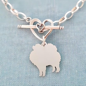 Pomeranian Dog Chain Bracelet, Sterling Silver Personalize Pendant, Breed Silhouette Charm, Rescue Shelter, Birthday Gift